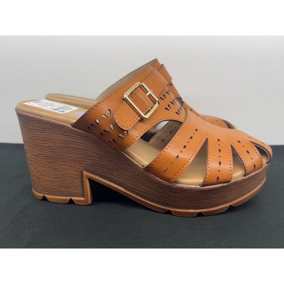 Atalina Womens Tan Cut-Out Platform Wedge Sandals Size 8.5 - Picture 7 of 8